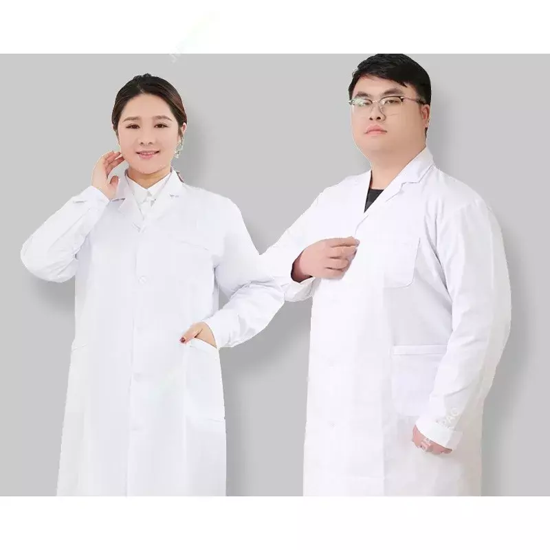 Manga curta uniformes médicos com cinto de cintura ajustável para médico e enfermeira, jaqueta branca, casaco de laboratório, vestido, manga longa, plus size