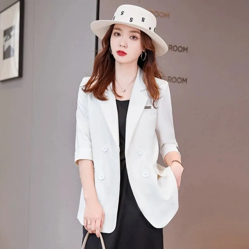 Small Suit Jacket For Women 2024 New Spring Summer Thin Style Casual Medium Sleeved Medium Length Suit Top Casaco Feminino