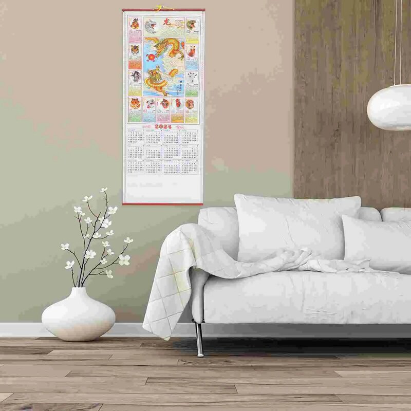 Calendario imitazione Rattan Hanging Scroll Office Decor Clear Printed Office Decors Zodiac Delicate Wood Style Planning mensile