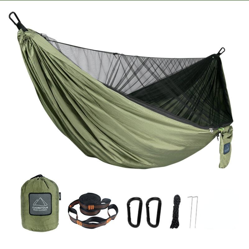 Hammock Camping Outdoor portátil, Pendurado dormindo Swing Bed com Mosquito Net, Configuração rápida, Viagem, 290x140cm