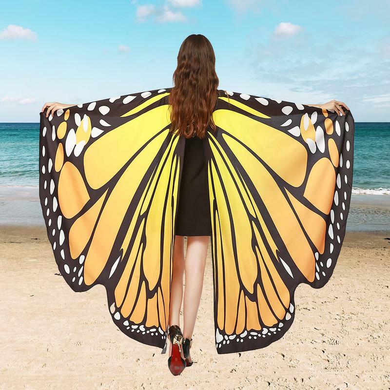Chal de alas de mariposa de poliéster suave, capa de disfraz de monarca de hadas con antenas, diadema para Halloween, vestido de fantasía para fiesta de Cosplay