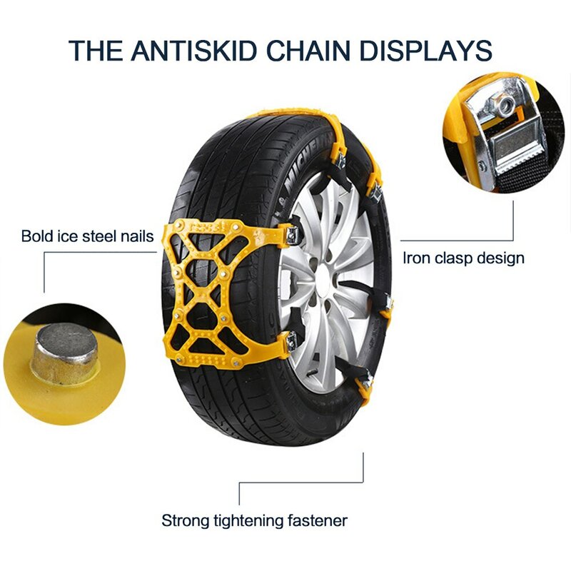 3pcs Car Snow Tire Chains Mud Tyre Wheels Thick Anti-Skid Belt For Car/SUV/Truck Portable Easy to Mount Emergency Traction Car