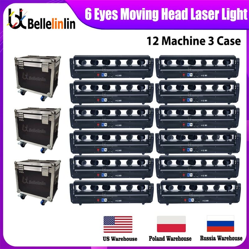 Moving Head Laser Light, 6 Eyes, 3 Flight Case, Iluminação Efeito de Palco, DJ Disco, Moving Head Lights, No Tax, 3Pcs