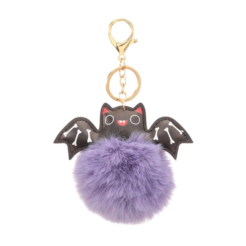 16FB Halloween Bat Keychain Animal Keychain Plush Ball Keyring Charm