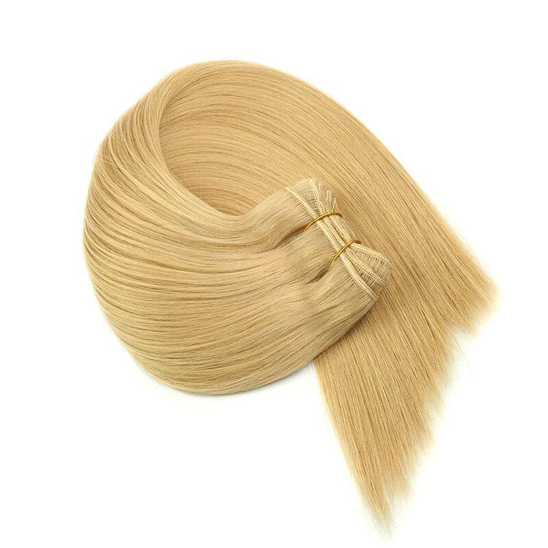 Extensiones de cabello humano virgen liso, mechones de cabello doble dibujado de un donante, 14 "-28", trama de cabello hecha a máquina, extremo de cabello grueso, 100G