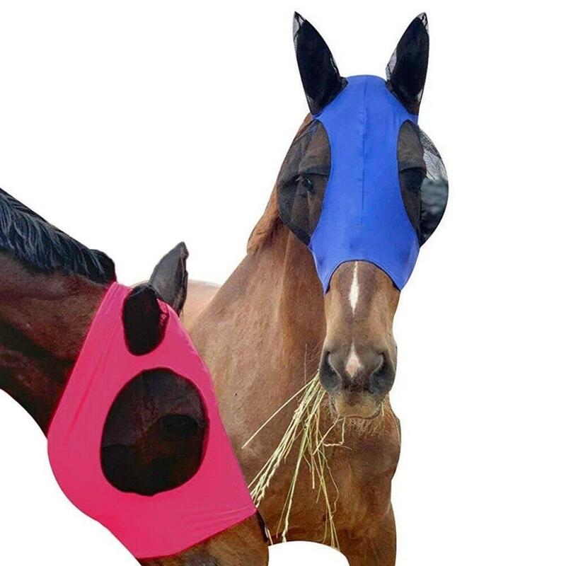 Nowe wielokolorowe maski dla koni, robaki przeciw muchom, oddychające, rozciągliwe siatka robiona na drutach, przeciw komarom maski jeździeckie