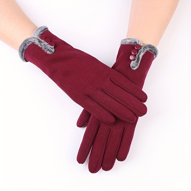 Jednolity kolor elastyczne rękawiczki proste trzy klamry wystrój ciepłe rękawiczki zimowe ciepłe czuły na dotyk rękawice do ekranu