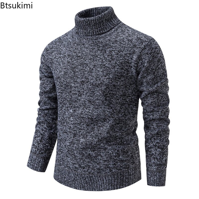 New 2024 Men's Winter Warm Thicker Sweaters Turtleneck Knitted Sweaters Pullovers Male Slim Solid Knit Bottoming for Men Tops
