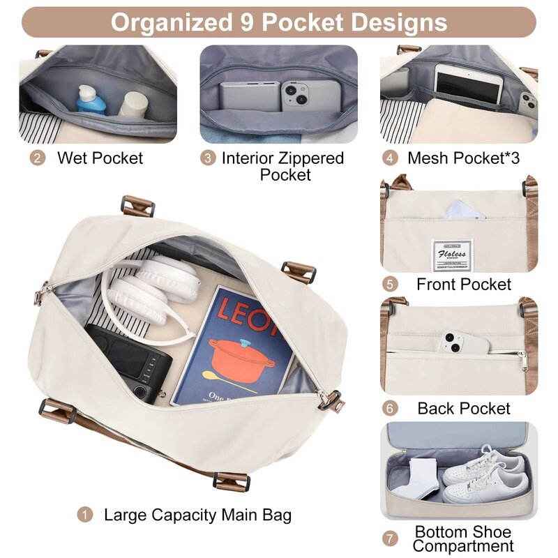 Likros-Bolso de viaje con compartimiento para zapatos para mujer, bolsa de mano de gimnasio, bolso de hombro, bolsa de noche para equipaje