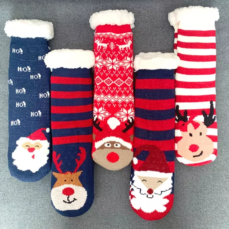 Weihnachten Fuzzy Slipper Socken Frauen Stock Socke Weiche Weibliche Schuhe Hause Innen Weihnachten geschenke Silikon Non-slip Grip Boden socke