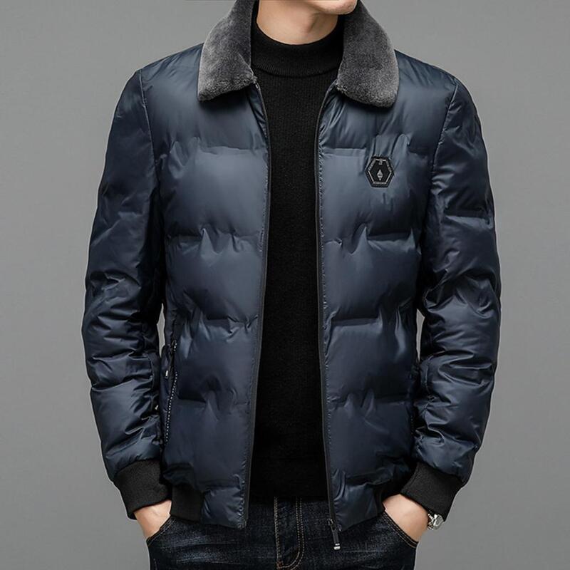 Куртка на молнии, Стильное мужское пуховое пальто средней длины с лацканами из искусственного меха, ветрозащитная, устойчивая к холоду, для осени и зимы, для мужчин