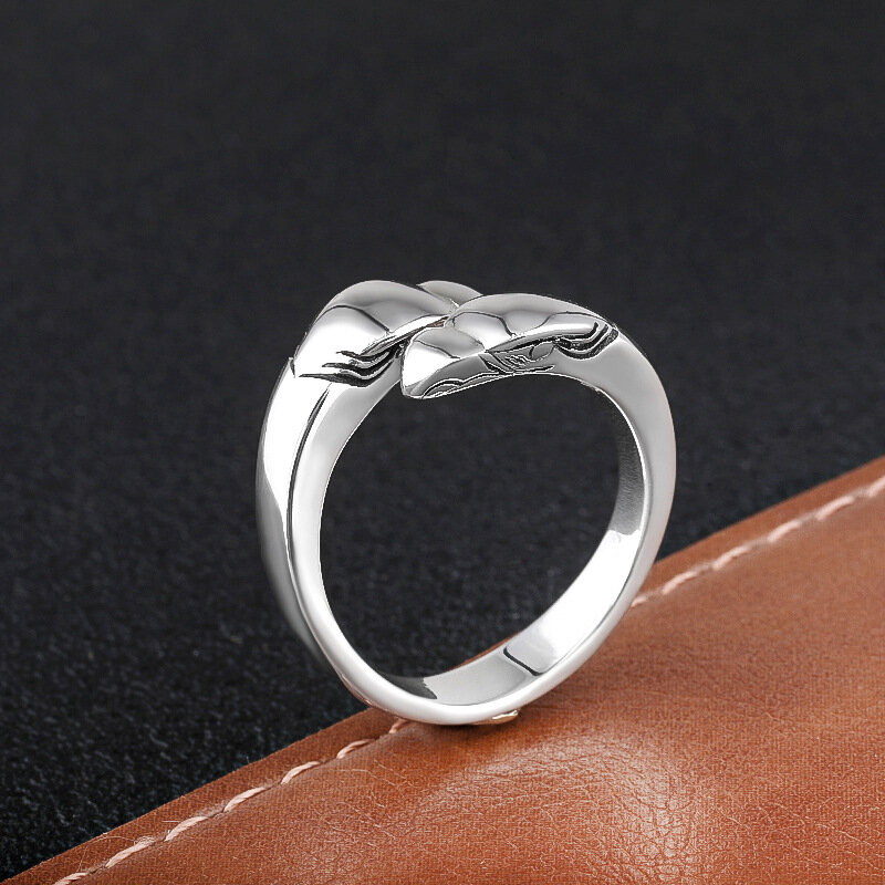 S925 Sterling Zilveren Persoonlijkheid Dubbele Kop Arend Open Ring Heren En Dames Modetrend Vliegende Adelaar Punt Gouden Ring