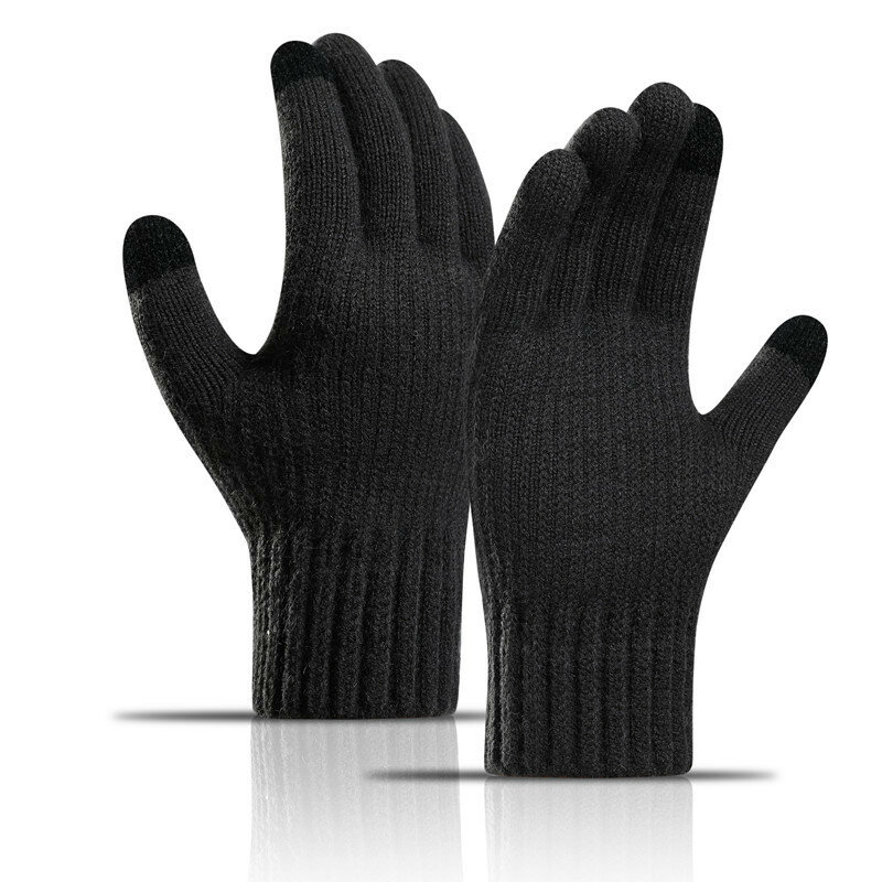 Зимние трикотажные перчатки теплые с пальцами для мужчин и женщин с модернизированным сенсорным экраном-противоскользящие перчатки с флисовой подкладкой