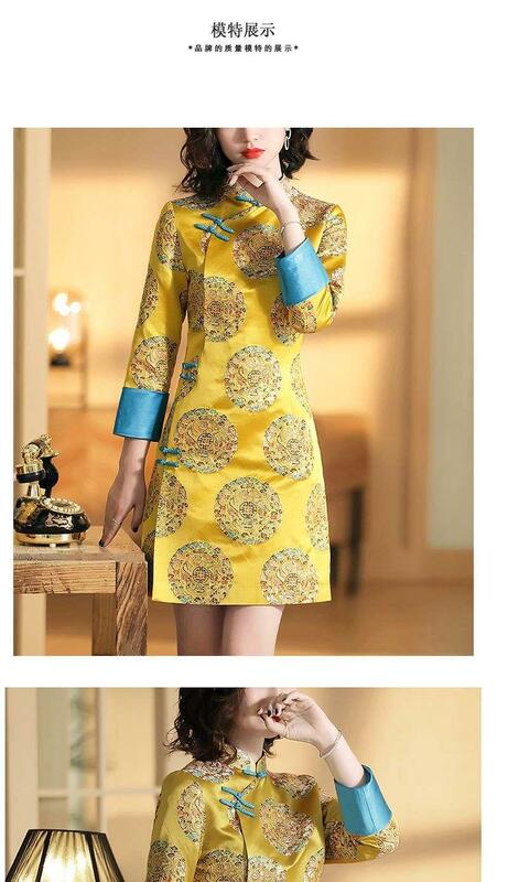 2023 new traditional chinese clothing tangsuit festival cheongsam vinatge qipao improved elegant mandarin collar party dress a12
