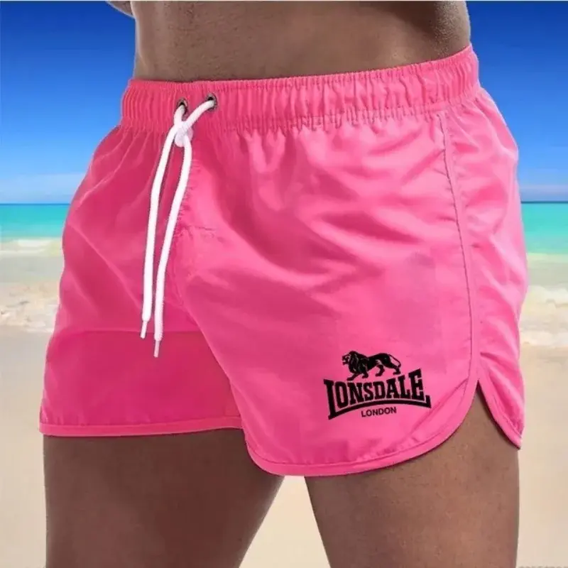 Calções de praia Lonsdale Print para homens, Calções de corrida desportiva, Quick Dry Board Shorts, Novo, Verão