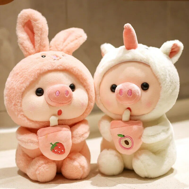 귀여운 버블 티 돼지 봉제 장난감, 부드러운 박제 동물, 귀여운 토끼, 티컵 봉제 인형, 어린이 생일 선물, 25cm