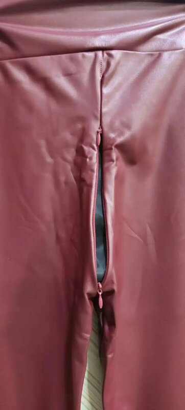 女性のための伸縮性のある革のオープンクロッチ,ペンシルパンツ,合成皮革,ベルベット,タイト,秋冬