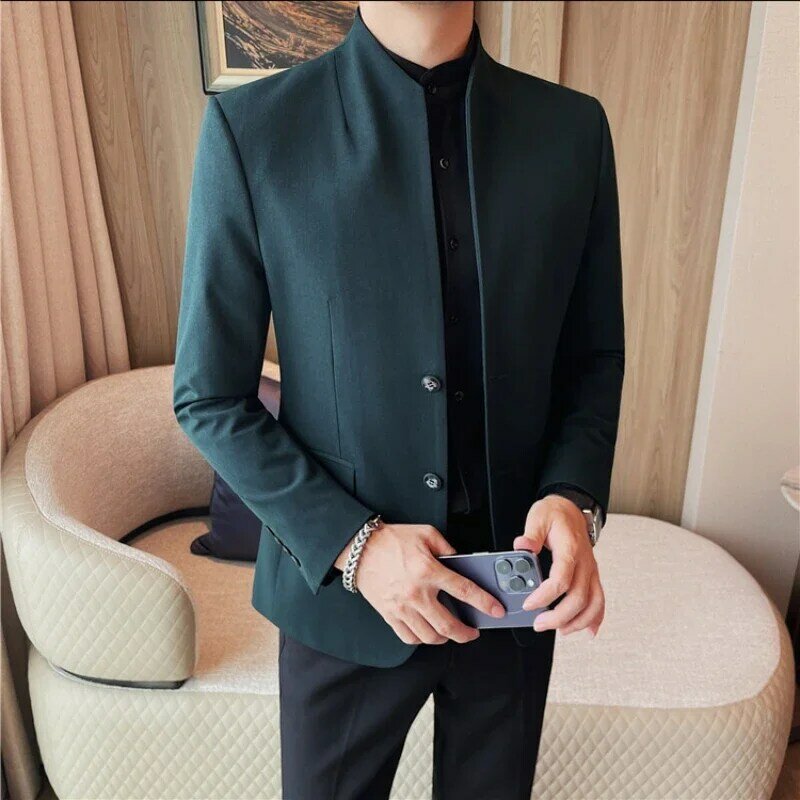 Latest Designer Men's Stand Collar Business Social Blazers Fashion Slim-fit Casual Banquet Dress Suit Jacket Tuxedo for Men
