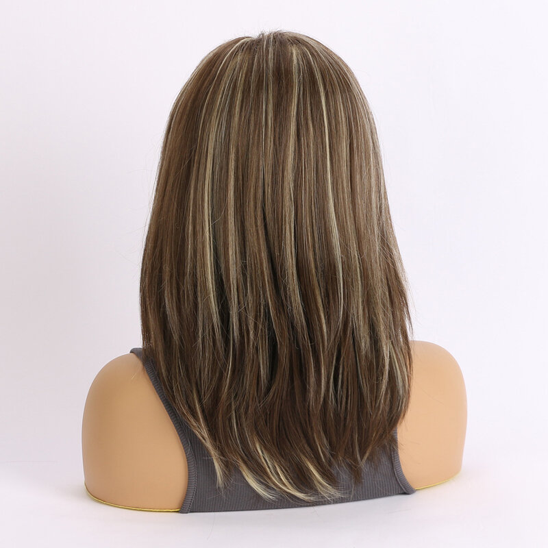 Длинный прямой парик с челкой, коричневый смешанный Женский Золотой парик для ежедневного использования, искусственные волосы из термостойкого волокна