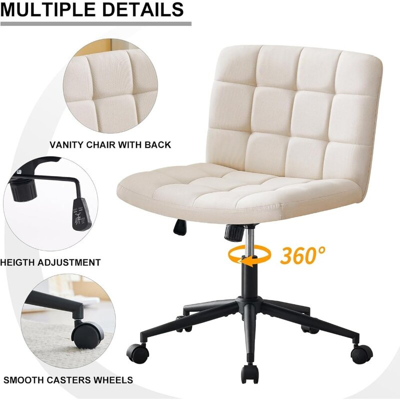 Obrotowe krzesło z kółkami do domowego biura, szerokie krzesło biurowe bez ramienia, wygodne siedzisko z regulacją wysokości
