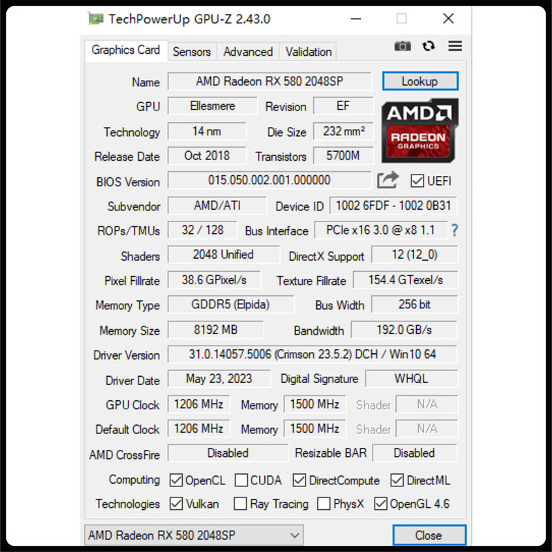 Kinology-Carte vidéo de jeu AMD Radeon Jas580, RX 580, 8 Go, 2048SP, 256 bits, GDDR5, Promotion, exploration pour PC, HDMI