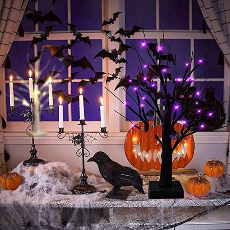 Luces LED púrpuras para árbol de Halloween, decoración del hogar, luces de árbol de humor para jardín, decoración de habitación de fiesta exterior, 1 pieza
