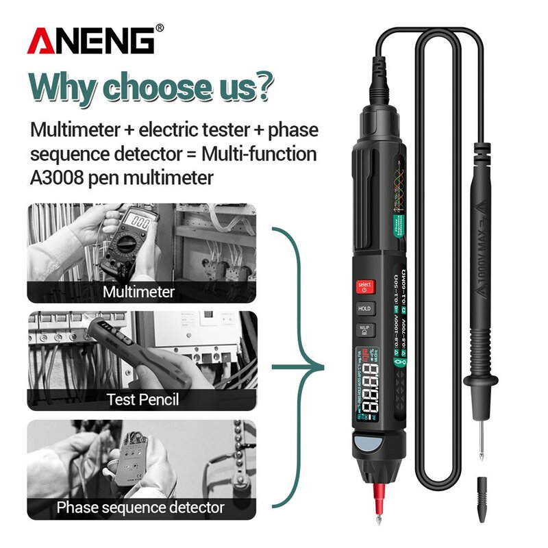 ANENG A3008 Multímetro Digital Teste Pen 6000 Contagens Auto Sensor Inteligente Elétrica AC/DC Tensão NonContact Tester Lápis