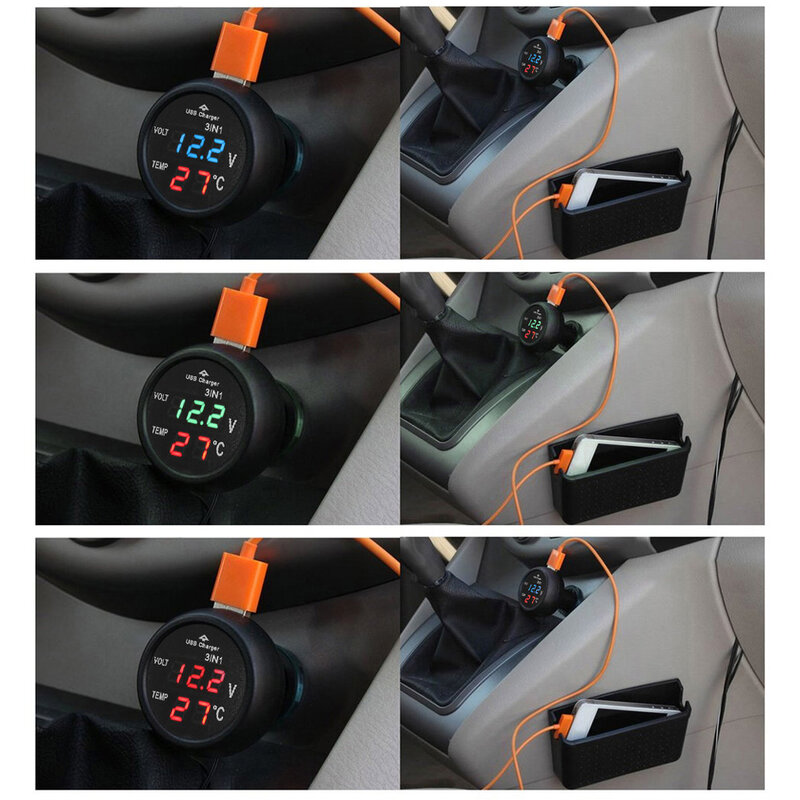 3 в 1 12/24 В автомобильный вольтметр цифровой фотомагнитный автомобильный вольтметр прикуриватель термометр автомобильное зарядное устройство USB измеритель тока
