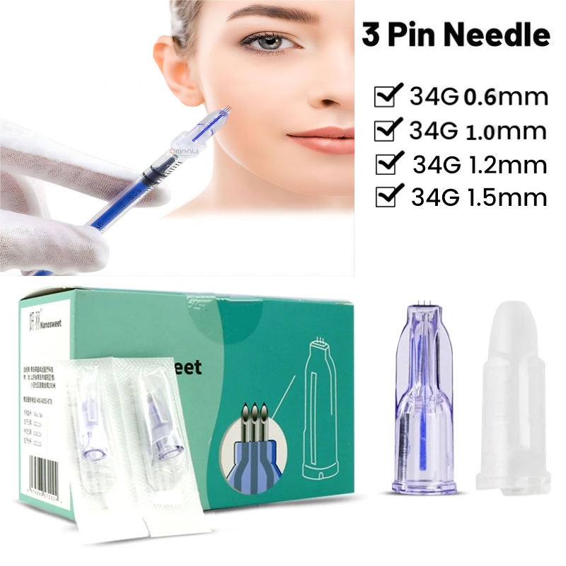 Nano Soft Microneedls Fillmed Hand, 3 agulhas para antienvelhecimento Ao redor dos olhos e linhas do pescoço, Ferramenta de cuidados com a pele