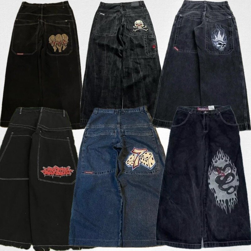Y2K Jeans longgar vintage JNCO jeans pola bordir kualitas tinggi Hip Hop pakaian jalanan pria wanita jeans kaki lebar Harajuku