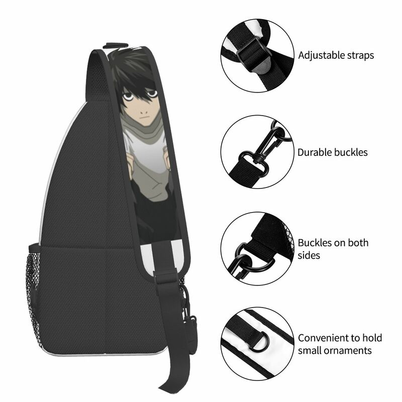 L Death Note-bandolera de pecho para hombre y mujer, mochila de viaje, senderismo, Daypacks, anime, Japón, manga