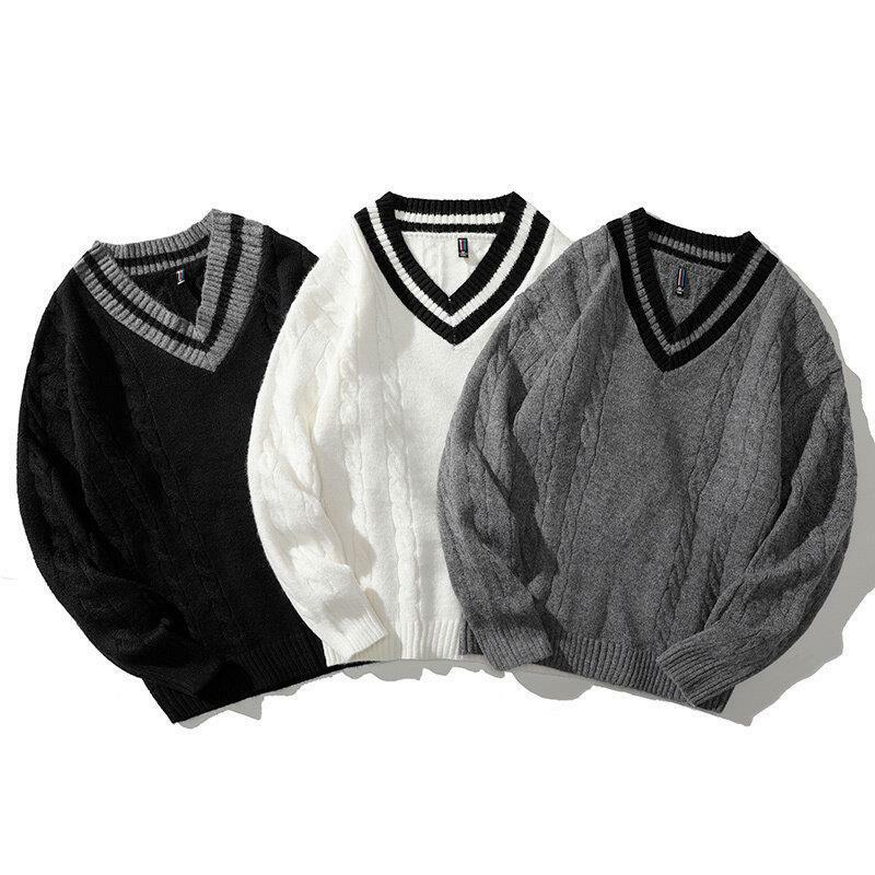 2023 Men's Autumn New V-neck Casual Sweater Winter Twist Fashion Sweater
