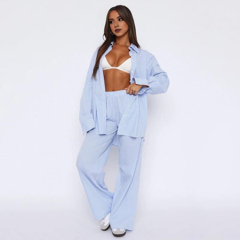 Women Wide Leg Pants Vertical Striped High Waist Wide Leg Pants with Pockets for Women Trousers Streetwear for Ladies Elastic