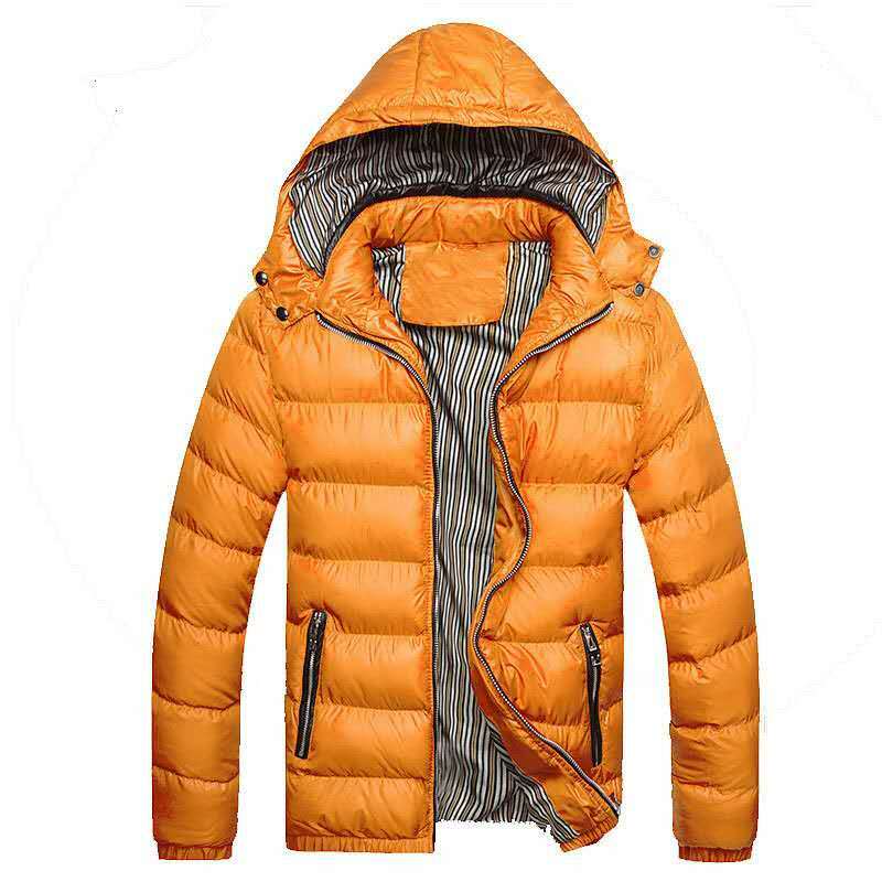 Jaket bertudung kasual pria, Luaran parka bergaris-garis tebal hangat parka musim dingin untuk lelaki