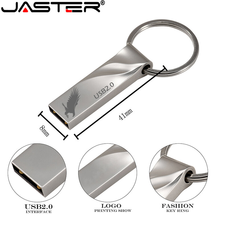 JASTER-미니 메탈 펜 드라이브 로즈 골드 메모리 스틱 U 디스크 64GB USB 플래시 드라이브, 32GB 무료 열쇠 고리 상자 방수 저장 장치