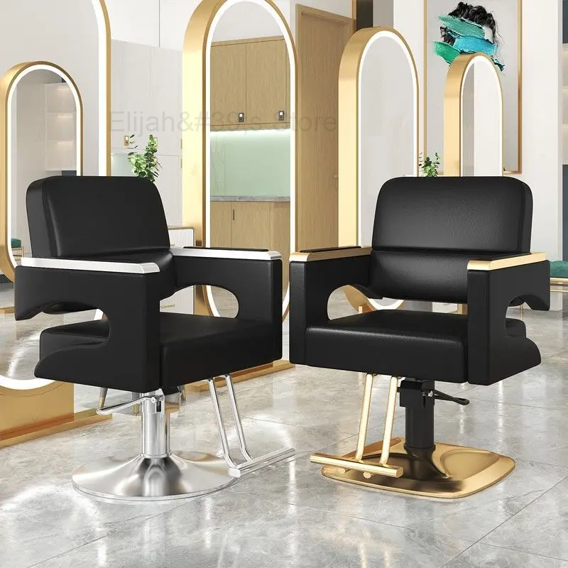 살롱 특수 헤어 의자, 360 ° 회전 대형 작업자 의자, 리프트 살롱 헤어 커팅 의자, 라이트 럭셔리 블랙 골드 의자, 2023 신제품