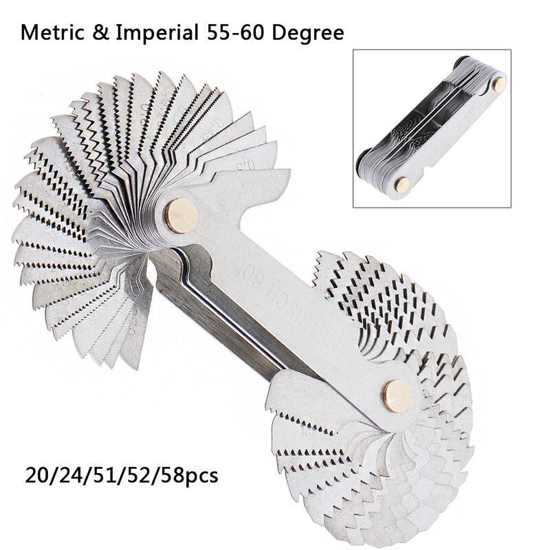 Calibrador de enchufe de rosca de EE. UU., herramientas de medición de paso de acero al carbono de diente de engranaje de tornillo, 55-60 grados, pulgadas métricas