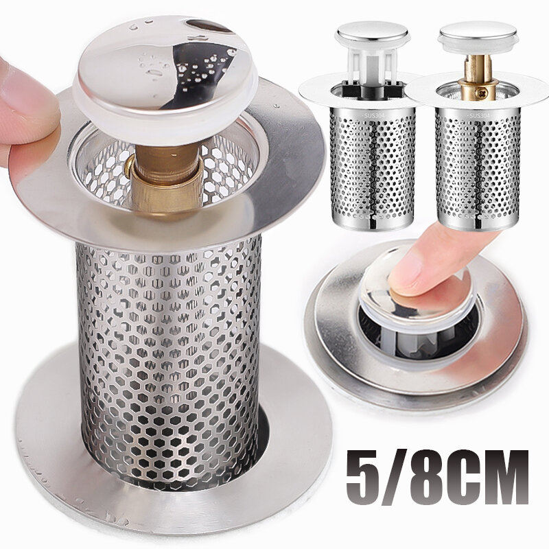 Stainless Steel Pop-Up Bounce Core Basin Drain Filter Cover Hair Catcher Sink Strainer Bathtub Stopper Bath Plug Bathroom Tool