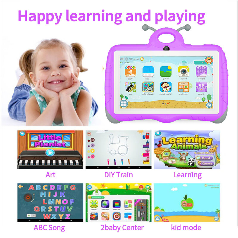 Tablette Android 12 OS pour enfants, BDF, 7 pouces, 4 Go, 64 Go, WiFi, Bluetooth dos, logiciel installé, 5G, batterie 4000mAh