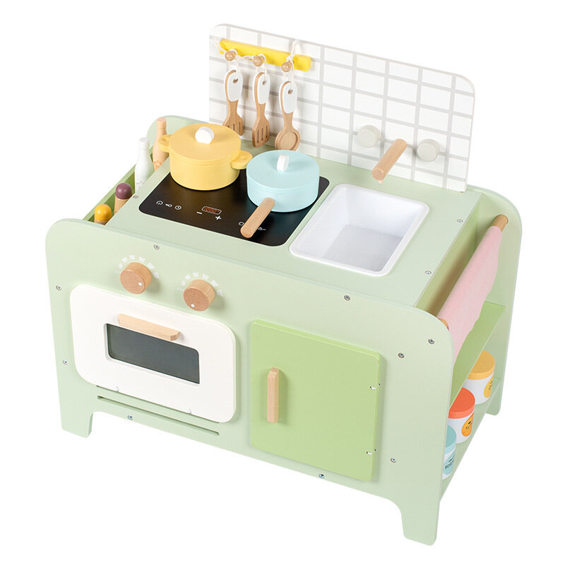 Children's Playhouse Toys Green And Fresh Small Kitchen Combination Simulation Of Boys And Girls Kindergarten Wooden Toys