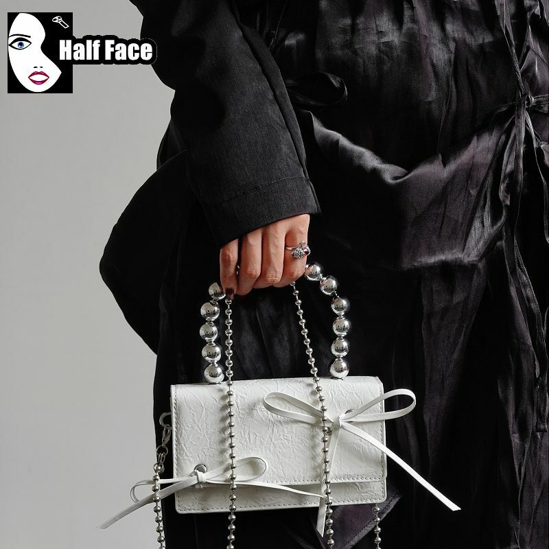 Bolso de mano de cadena de cuentas de pajarita gótica para mujer, bolso de un hombro Punk, Mini diseño de Lolita avanzado, bolso cruzado ags, Harajuku, Y2K