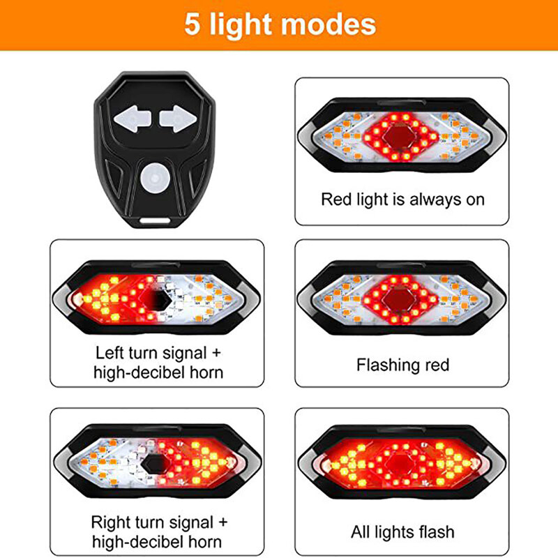 Luz LED trasera con bocina para bicicleta, intermitentes, Control remoto, indicador de dirección, recargable por USB