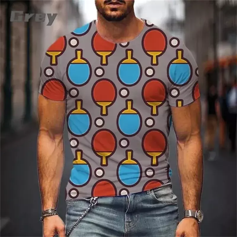 New Summer Men's Pingpong Pattern Sports T-shirt 3D Printing Table Tennis Tee Tops Casual Round Neck Short-sleeved Funny Tshirts