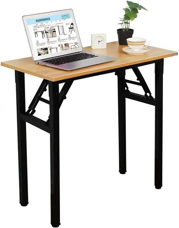 티크와 블랙 소형 컴퓨터 책상, 가정 사무실용 접이식 테이블, 좁은 공간용 조립 불필요, 31.5 인치