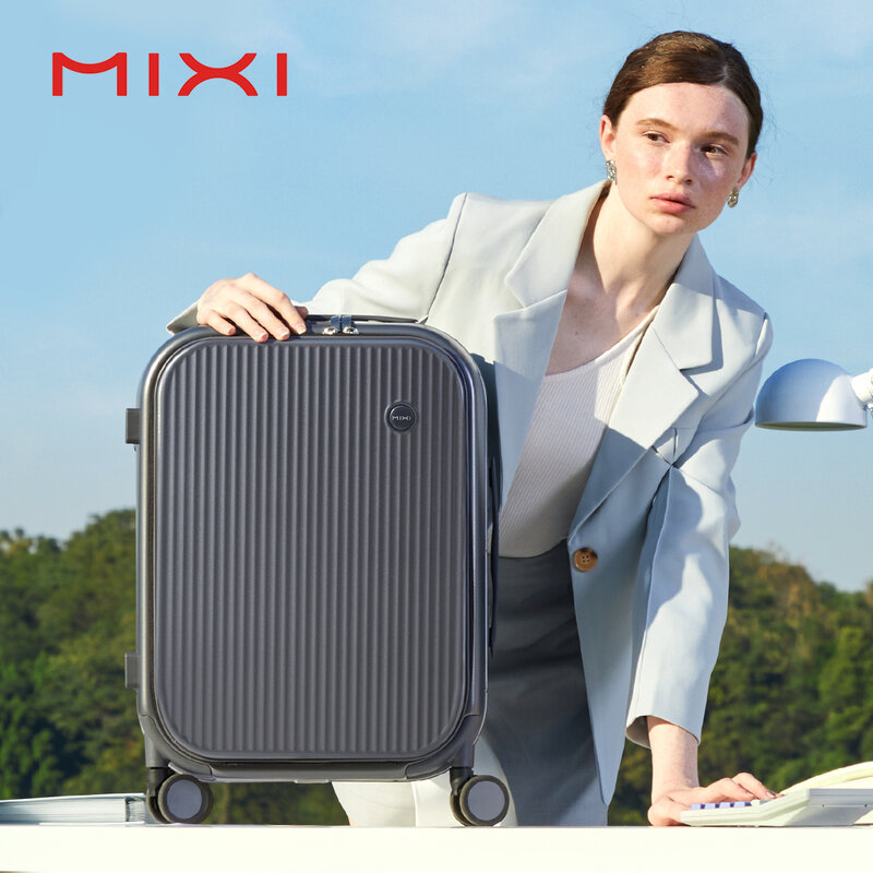 Mixi 2023 New Men 18'' 20''Carry On Suitcase Aluminum Frame Front Laptop Pocket Luggage 100% PC TSA Lock Spinner Wheels