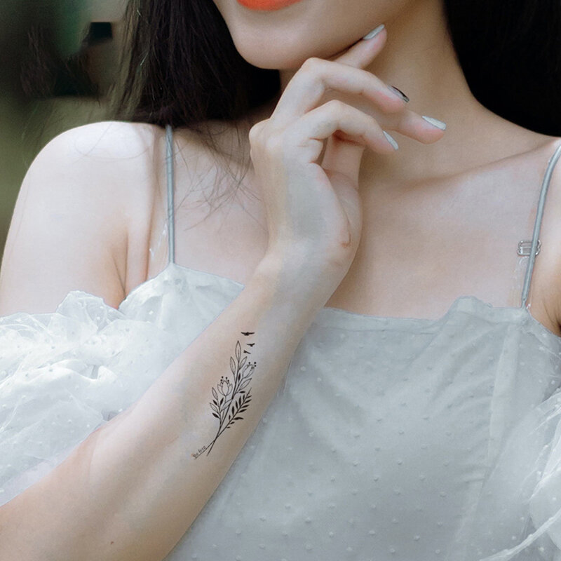여성용 방수 임시 문신 스티커, 블랙 나비 장미 전송 플래시 문신, 섹시한 목 손 가슴 바디 아트, 가짜 문신