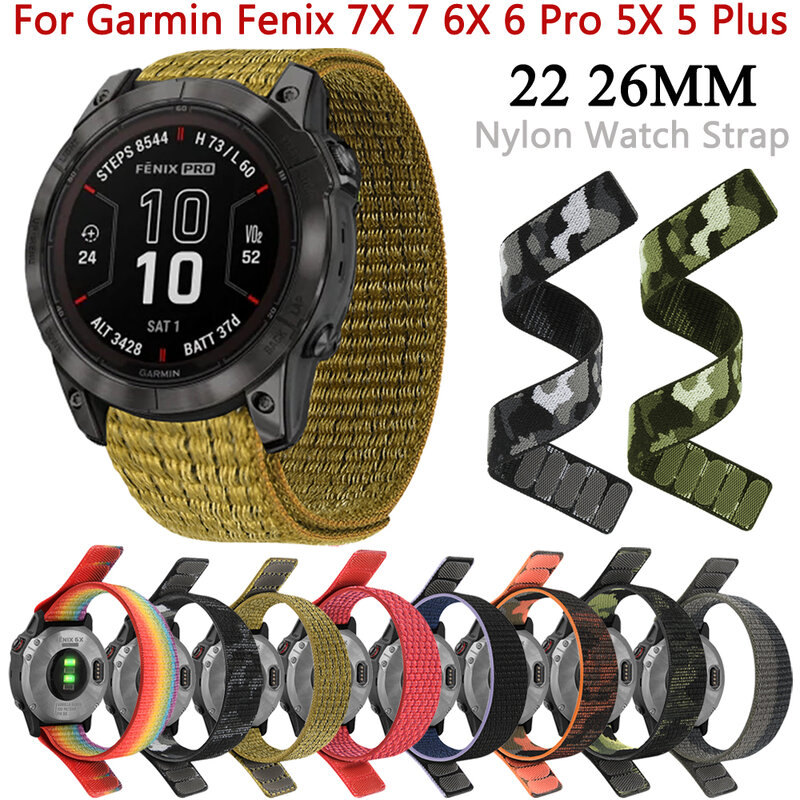 Hook Loop Nylon Strap For Garmin Fenix 7X 7 6X 6 Pro 5 5X Plus 3 HR Epix Gen 2 MK2i 955 945 Band 26mm 22mm Bracelet Wristbands