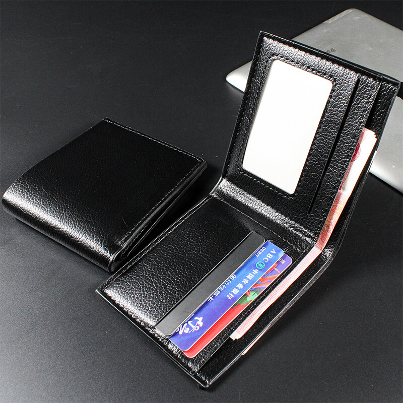 Модный мужской кошелек из искусственной кожи 1 шт., короткий двухскладной бумажник, деловой Тонкий держатель для кредитных карт, удостоверения личности, бумажники в подарок
