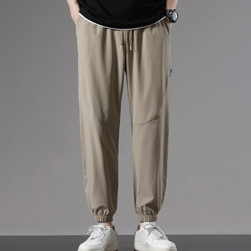 Męskie spodnie z elastycznym pasem Szybkoschnące męskie spodnie sportowe z bocznymi kieszeniami Elastyczna talia ze sznurkiem do biegania dla komfortu