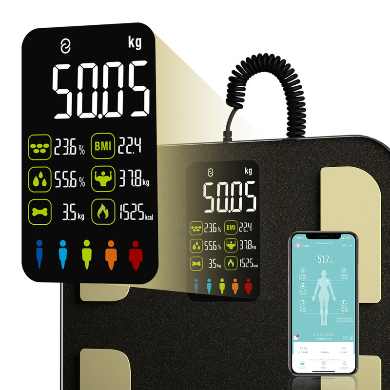 Escala digital do peso corporal com relatórios os mais atrasados, analisador da gordura corporal do Bmi